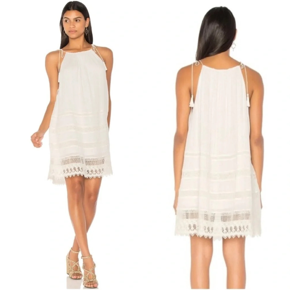 Alice + Olivia Danna Tie-Strap Short Dress Crochet Embroidered White